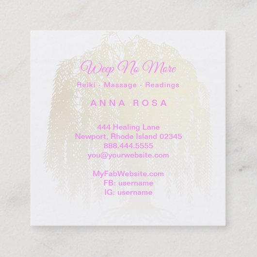 ** Rainbow Cosmic Willow Tree Moon Gold Vierkante Visitekaartje (Achterkant)