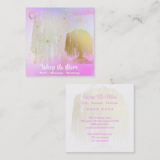 ** Rainbow Cosmic Willow Tree Moon Gold Vierkante Visitekaartje (Voorkant / Achterkant)