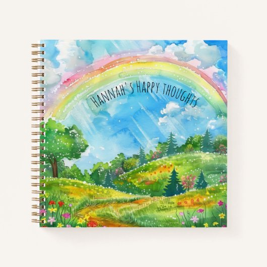 Rainbow Countryside Happy Thoughts Mental Health Notitieboek (Voorkant)