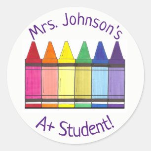 Rainbow Crayon, gepersonaliseerde A+-kunstleraar v Ronde Sticker