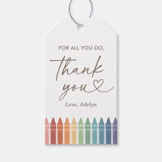 Rainbow Crayon Teacher Waardeer Gift Label Cadeaulabel (Voorkant)