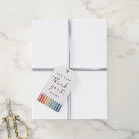 Rainbow Crayon Teacher Waardeer Gift Label Cadeaulabel (Met Touw)