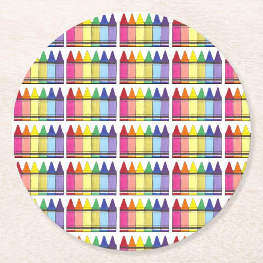 Rainbow Crayons Artist Art Class Verjaardagsfeest Ronde Kartonnen Onderzetter (Voorkant)