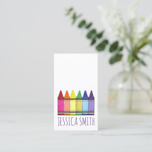 Rainbow Crayons Artist Kunstleraar Pride Onderwijs Visitekaartje (Staand voorkant)
