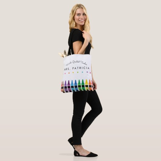 Rainbow Crayons Kindergarten Teacher Gift Tote Bag (Op model)