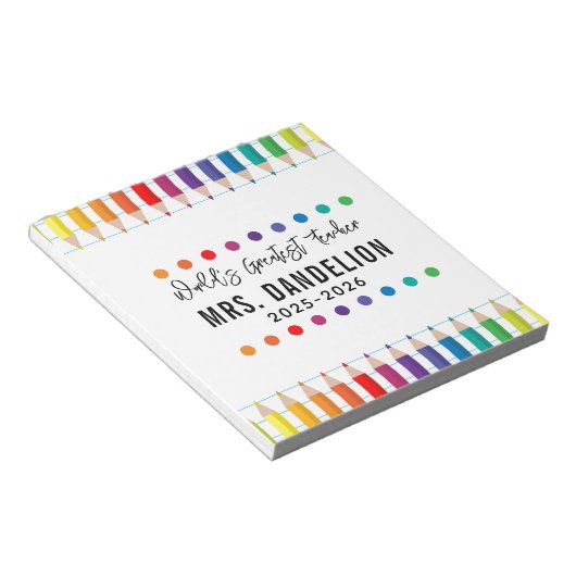 Rainbow Crayons Kindergarten Teacher Notitieblok (Schuin)