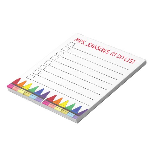 Rainbow Crayons personaliseerde leraar om lijst te Notitieblok (Linkerzijde)