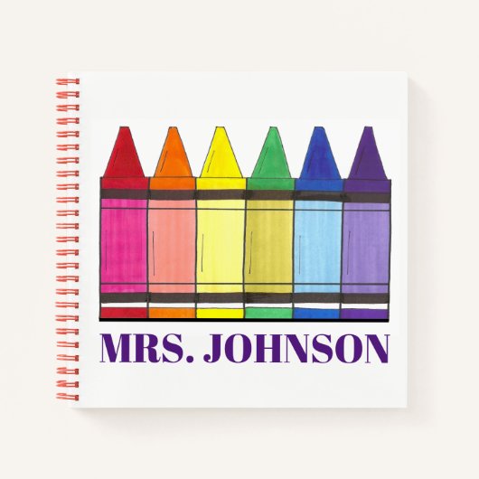 Rainbow Crayons Personalized School Art Teacher Notitieboek (Voorkant)