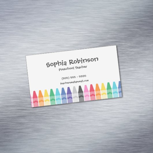 Rainbow Crayons Preschool Elementaire Leraar Magnetisch Visitekaartje (Voorbeeld)