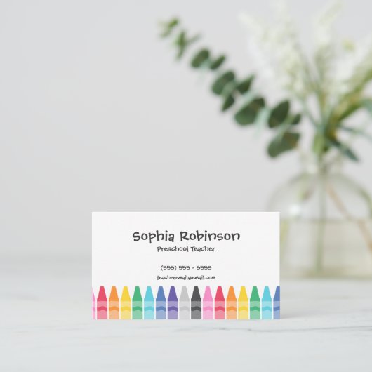 Rainbow Crayons Preschool Elementaire Leraar Visitekaartje (Staand voorkant)