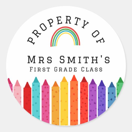 Rainbow Crayons Property Of Classroom Sticker Rain (Voorkant)