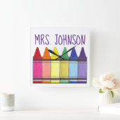 Rainbow Crayons School-leraar kunst levert prijs o Vierkante Klok (Huis)