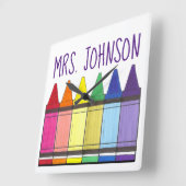 Rainbow Crayons School-leraar kunst levert prijs o Vierkante Klok (Hoek)