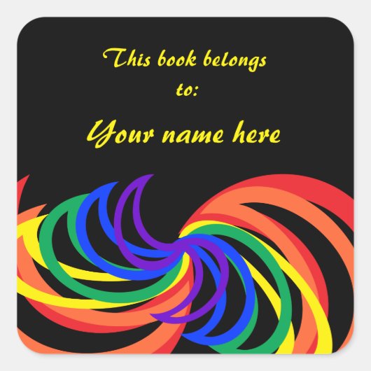 Rainbow Crescent Abstracte Colour Bookplate Vierkante Sticker (Voorkant)
