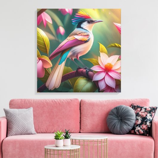 Rainbow Crested Jay Fantasy Bird Canvas Afdruk (Insitu (Woonkamer))