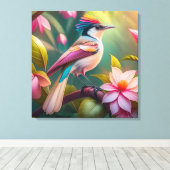 Rainbow Crested Jay Fantasy Bird Canvas Afdruk (Insitu (Houten vloer))