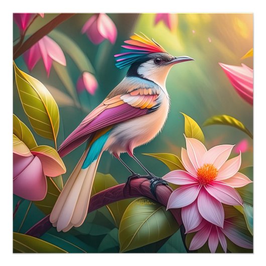 Rainbow Crested Jay Fantasy Bird Foto Afdruk (Voorkant)