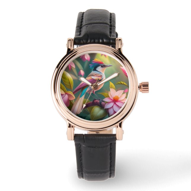 Rainbow Crested Jay Fantasy Bird Horloge (Voorkant)