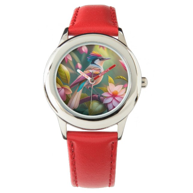 Rainbow Crested Jay Fantasy Bird Horloge (Voorkant)