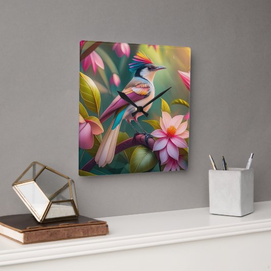 Rainbow Crested Jay Fantasy Bird Vierkante Klok (Kantoor)