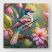 Rainbow Crested Jay Fantasy Bird Vierkante Klok (Voorkant)
