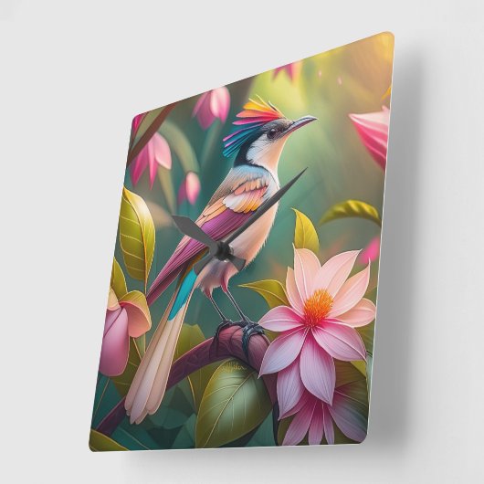 Rainbow Crested Jay Fantasy Bird Vierkante Klok (Hoek)