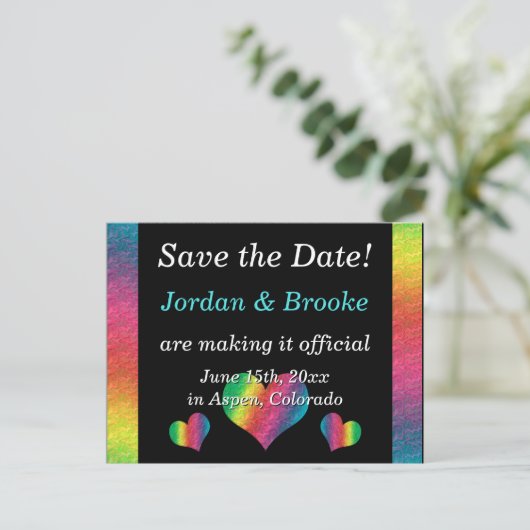 [Rainbow Crinkle Wedding] Harten Briefkaart Zwart (Staand voorkant)