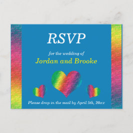 [Rainbow Crinkle Wedding] Harten RSVP-kaart Blauw Uitnodiging Briefkaart