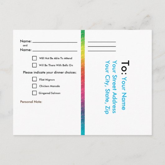 [Rainbow Crinkle Wedding] Harten RSVP-kaart Blauw Uitnodiging Briefkaart (Achterkant)