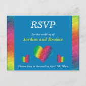 [Rainbow Crinkle Wedding] Harten RSVP-kaart Blauw Uitnodiging Briefkaart (Voorkant)