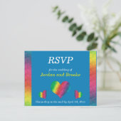 [Rainbow Crinkle Wedding] Harten RSVP-kaart Blauw Uitnodiging Briefkaart (Staand voorkant)