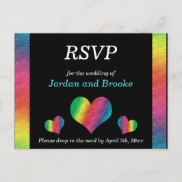 [Rainbow Crinkle Wedding] Harten RSVP-kaart Zwart Uitnodiging Briefkaart