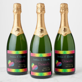 [Rainbow Crinkle Wedding] Heart Butterfly Black Sparkling Wijnetiket