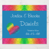 [Rainbow Crinkle Wedding] Heart Butterfly Blue Sparkling Wijnetiket (Enkel label)