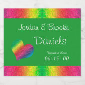 [Rainbow Crinkle Wedding] Heart Butterfly Green Sparkling Wijnetiket (Enkel label)