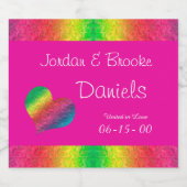 [Rainbow Crinkle Wedding] Heart Butterfly roze Sparkling Wijnetiket (Enkel label)