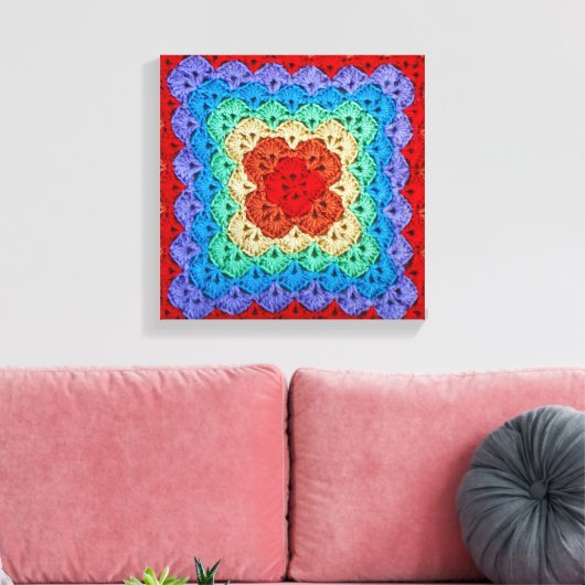 Rainbow Crochet Granny Square Canvas Afdruk (Insitu (Woonkamer))