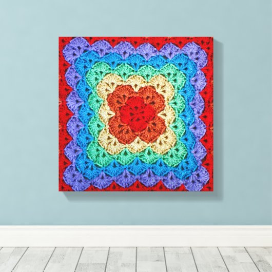 Rainbow Crochet Granny Square Canvas Afdruk (Insitu (Houten vloer))