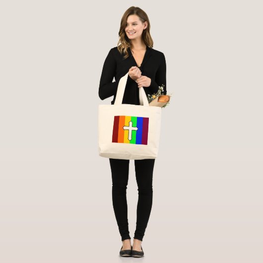 Rainbow Cross ROY G BIV Grote Tote Bag (Voorkant (model))