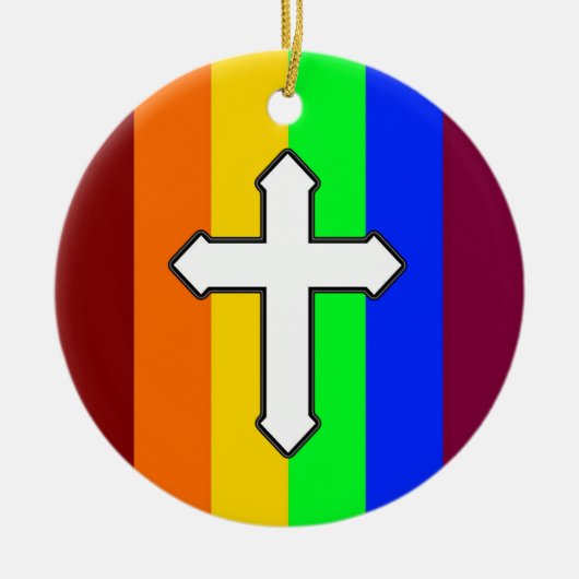 Rainbow Cross ROY G BIV Keramisch Ornament (Voorkant)