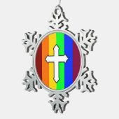 Rainbow Cross ROY G BIV Tin Sneeuwvlok Ornament (Rechts)