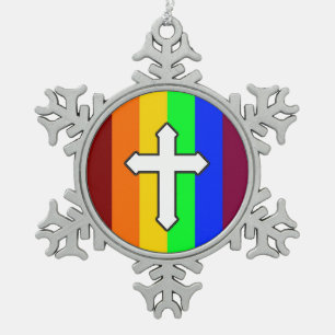Rainbow Cross ROY G BIV Tin Sneeuwvlok Ornament