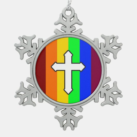 Rainbow Cross ROY G BIV Tin Sneeuwvlok Ornament (Voorkant)