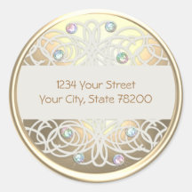 Rainbow Crystal en Gold Damask Return Address
