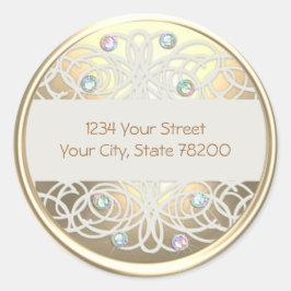 Rainbow Crystal en Gold Damask Return Address Ronde Sticker