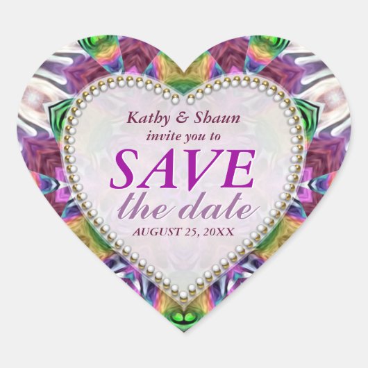 Rainbow Crystals Save the Date Heart Stickers (Voorkant)