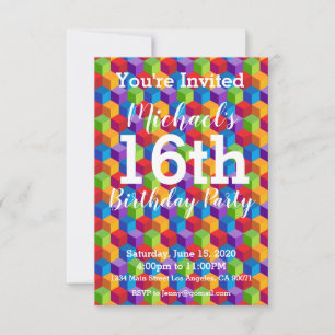 Rainbow Cubes Blokken Birthday Party Invitation Kaart