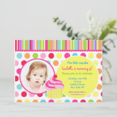 Rainbow Cupcake Foto van Birthday Party Kaart (Staand voorkant)