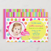 Rainbow Cupcake Foto van Birthday Party Kaart (Voorkant / Achterkant)