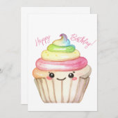 Rainbow Cupcake Happy Birthday-kaart (Voorkant / Achterkant)